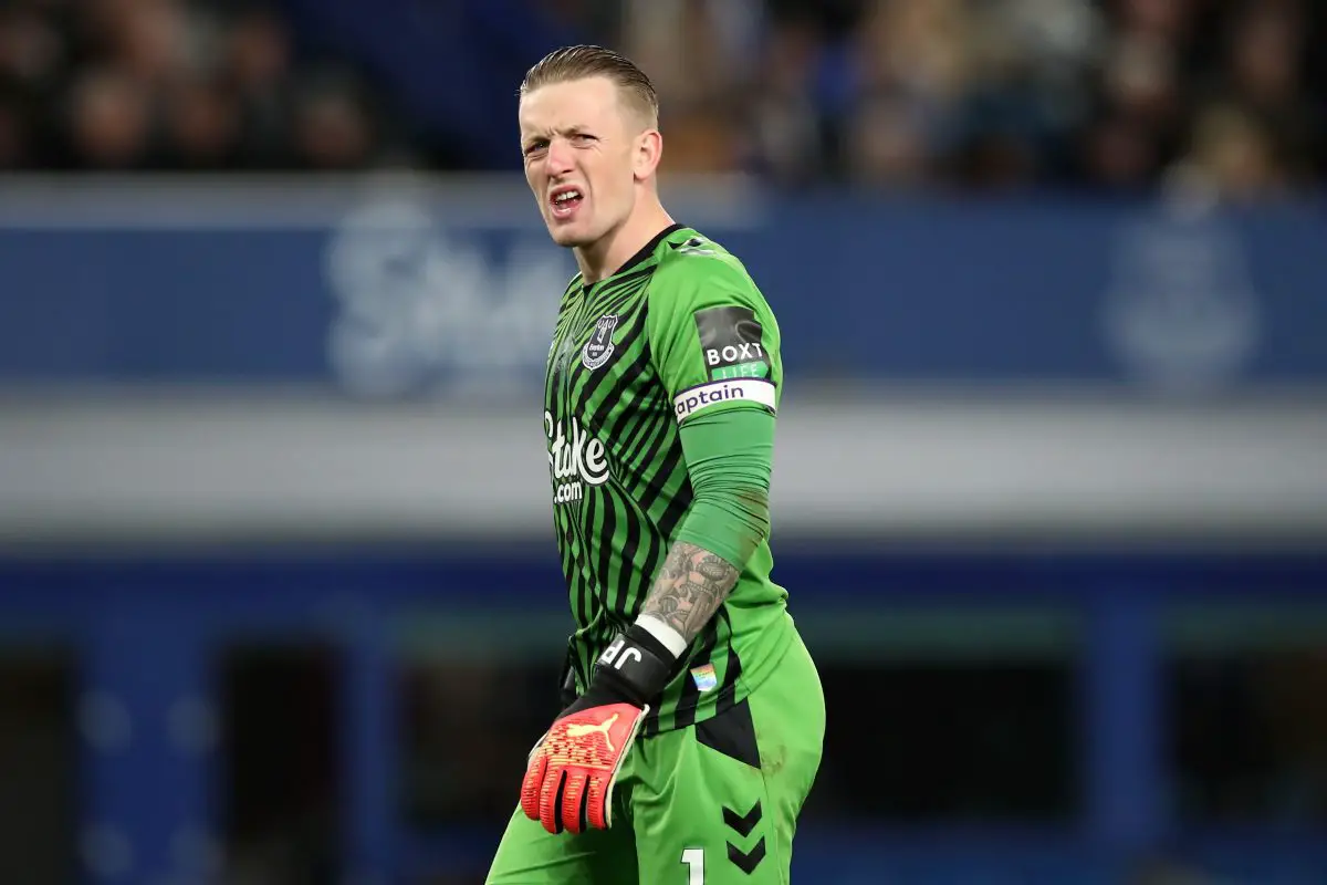 Jordan Pickford being eyed by Manchester United and Tottenham Hotspur amidst Everton contract standoff. 