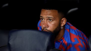 Barcelona's Dutch forward Memphis Depay looks on from the sidelines before the start of the UEFA Champions League Group C first-leg football match between FC Barcelona and Viktoria Plzen, at the Camp Nou stadium in Barcelona on September 7, 2022