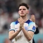 England's midfielder Declan Rice applauds supporters after the Qatar 2022 World Cup Group B football match between England and Iran at the Khalifa International Stadium in Doha on November 21, 2022.