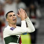 Portugal's forward #07 Cristiano Ronaldo reacts during the Qatar 2022 World Cup Group H football match between South Korea and Portugal at the Education City Stadium in Al-Rayyan, west of Doha on December 2, 2022