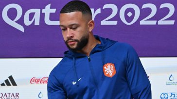 Netherlands' forward Memphis Depay arrives to attend a press conference at the Qatar National Convention Center (QNCC) in Doha on December 8, 2022, on the eve of the Qatar 2022 World Cup quarter final football match between Argentina and Netherlands