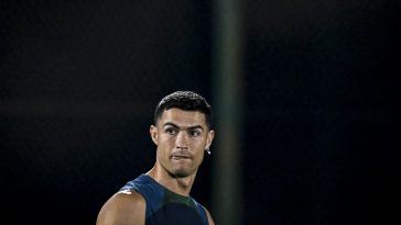 Portugal's forward Cristiano Ronaldo takes part in a training session at the Al Shahaniya SC training site in Doha on December 8, 2022, in the build-up to the Qatar 2022 World Cup quarter final football match between Portugal and Morocco