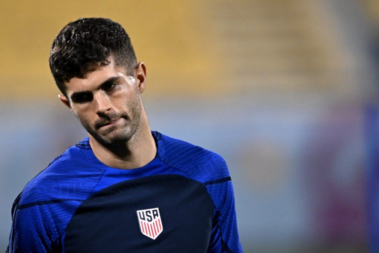 USA's forward #10 Christian Pulisic takes part in a training session at Al Gharafa SC in Doha on December 2, 2022, on the eve of the Qatar 2022 World Cup football match between the Netherlands and USA.