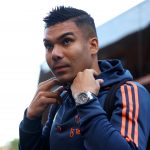Casemiro of Manchester United arrives prior to kick off of the Premier League match between Fulham FC and Manchester United at Craven Cottage on November 13, 2022 in London, England.