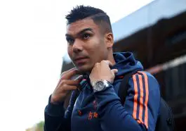 Casemiro of Manchester United arrives prior to kick off of the Premier League match between Fulham FC and Manchester United at Craven Cottage on November 13, 2022 in London, England.