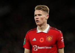 Scott McTominay of Manchester United looks on during the Carabao Cup Third Round match between Manchester United and Aston Villa at Old Trafford on November 10, 2022 in Manchester, England