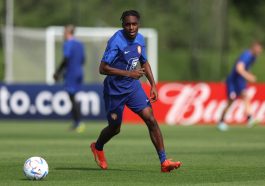Jeremie Frimpong in action during Netherlands Training Session at Qatar University Training Site 6 on November 30, 2022 in Doha, Qatar