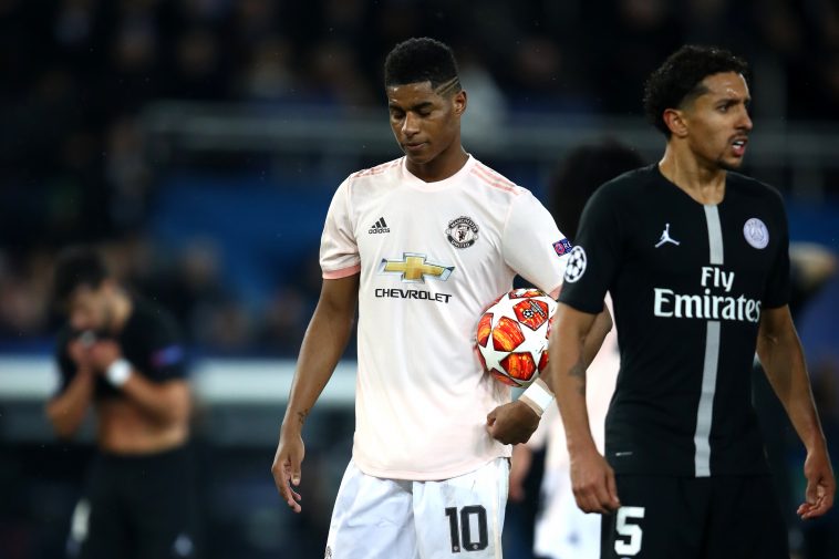 Marcus Rashford of Manchester United steps up to take a penalty during the UEFA Champions League Round of 16 Second Leg match between Paris Saint-Germain and Manchester United at Parc des Princes on March 06, 2019 in Paris,