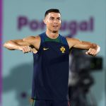 Cristiano Ronaldo of Portugal reacts during the Portugal Training Session at Grand Hamad Stadium on December 01, 2022 in Doha, Qatar.