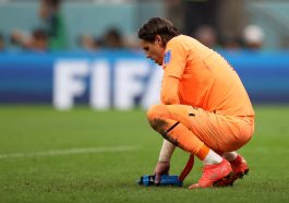 Yann Sommer of Switzerland reacts after the team's 1-6 defeat in the FIFA World Cup Qatar 2022 Round of 16 match between Portugal and Switzerland at Lusail Stadium on December 06, 2022 in Lusail City, Qatar