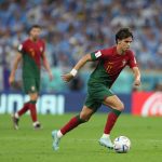 Joao Felix of Portugal runs with the ball during the FIFA World Cup Qatar 2022 Group H match between Portugal and Uruguay at Lusail Stadium on November 28, 2022 in Lusail City, Qatar.