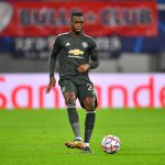 Aaron Wan-Bissaka of Manchester United in action during the UEFA Champions League Group H stage match between RB Leipzig and Manchester United at Red Bull Arena on December 08, 2020 in Leipzig, Germany.