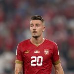 Sergej Milinkovic-savic of Serbia looks on during the FIFA World Cup Qatar 2022 Group G match between Serbia and Switzerland at Stadium 974 on December 02, 2022 in Doha, Qatar.