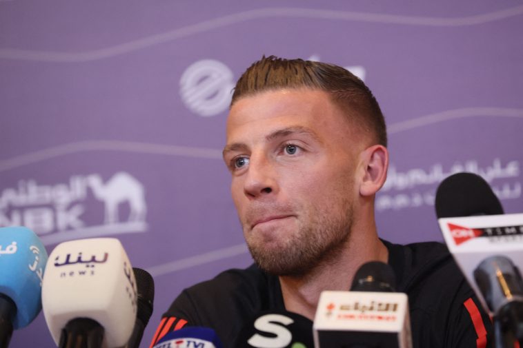 Belgium's Toby Alderweireld is seen at a press conference of the Belgian national soccer team the Red Devils, at the Al Yarmouk Club, in Kuwait City, Kuwait, Thursday 17 November 2022. The Red Devils are in Kuwait to prepare for the upcoming Fifa 2022 World Cup in Qatar.