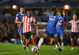 Dion Sanderson of Birmingham City is challenges Amad Diallo of Sunderland during the Sky Bet Championship between Birmingham City and Sunderland at St Andrews (stadium) on November 11, 2022 in Birmingham, England.