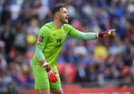 Jack Butland of Crystal Palace shouts instructions during The FA Cup Semi-Final match between Chelsea and Crystal Palace at Wembley Stadium on April 17, 2022 in London, England.