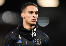 Manchester United's Brazilian midfielder Antony warms up ahead of English League Cup quarter final football match between Manchester United and Charlton Athletic, at Old Trafford, in Manchester, north-west England on January 10, 2023