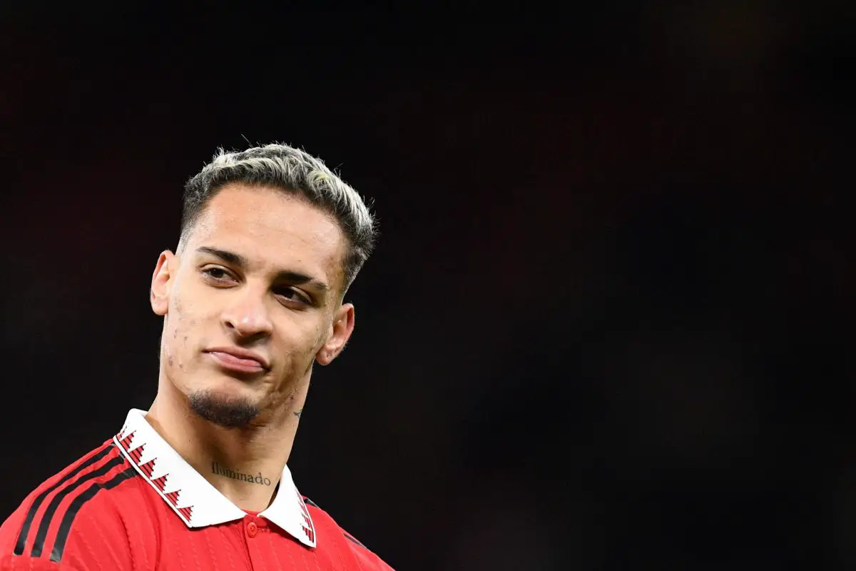Manchester United's Brazilian midfielder Antony reacts at the end of the English League Cup fourth round football match between Manchester United and Burnley, at Old Trafford, in Manchester, on December 21, 2022