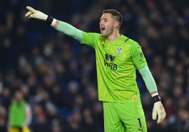 Crystal Palace's English goalkeeper Jack Butland gestures during the English Premier League football match between Brighton and Hove Albion and Crystal Palace at the American Express Community Stadium in Brighton, southern England on January 14,