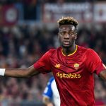 AS Roma's British forward Tammy Abraham reacts during the Italian Serie A football match between AS Rome and Lazio on November 6, 2022 at the Olympic stadium in Rome