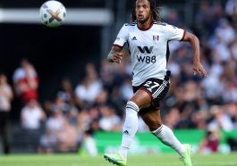 Kevin Mbabu of Fulham FC during the Premier League match between Fulham FC and Brentford FC at Craven Cottage on August 20, 2022 in London, England