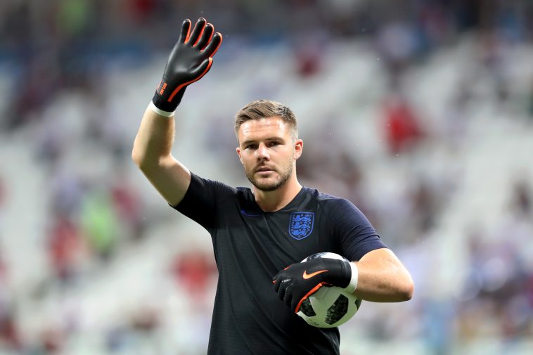 Jack Butland of England waves to the fans prior to the 2018 FIFA World Cup Russia group G match between Tunisia and England at Volgograd Arena on June 18, 2018 in Volgograd, Russia.