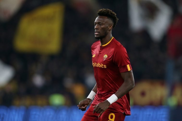 Tammy Abraham of AS Roma looks on during the Serie A match between AS Roma and Empoli FC at Stadio Olimpico on February 04, 2023 in Rome, Italy.