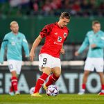 Marcel Sabitzer of Austria warms up prior to the UEFA Nations League League A Group 1 match between Austria and Croatia at Ernst Happel Stadion on September 25, 2022 in Vienna, Austria.