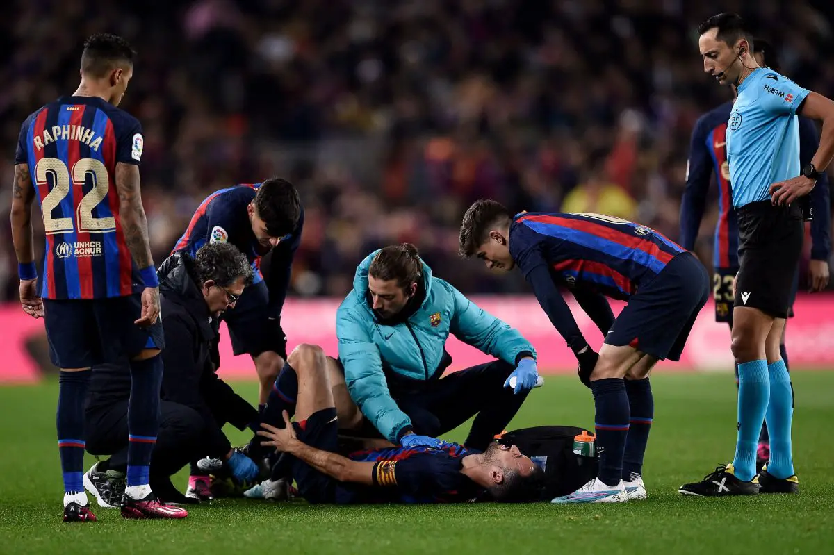 Barcelona midfielder Sergio Busquets will miss the first leg against Manchester United in the Europa League.