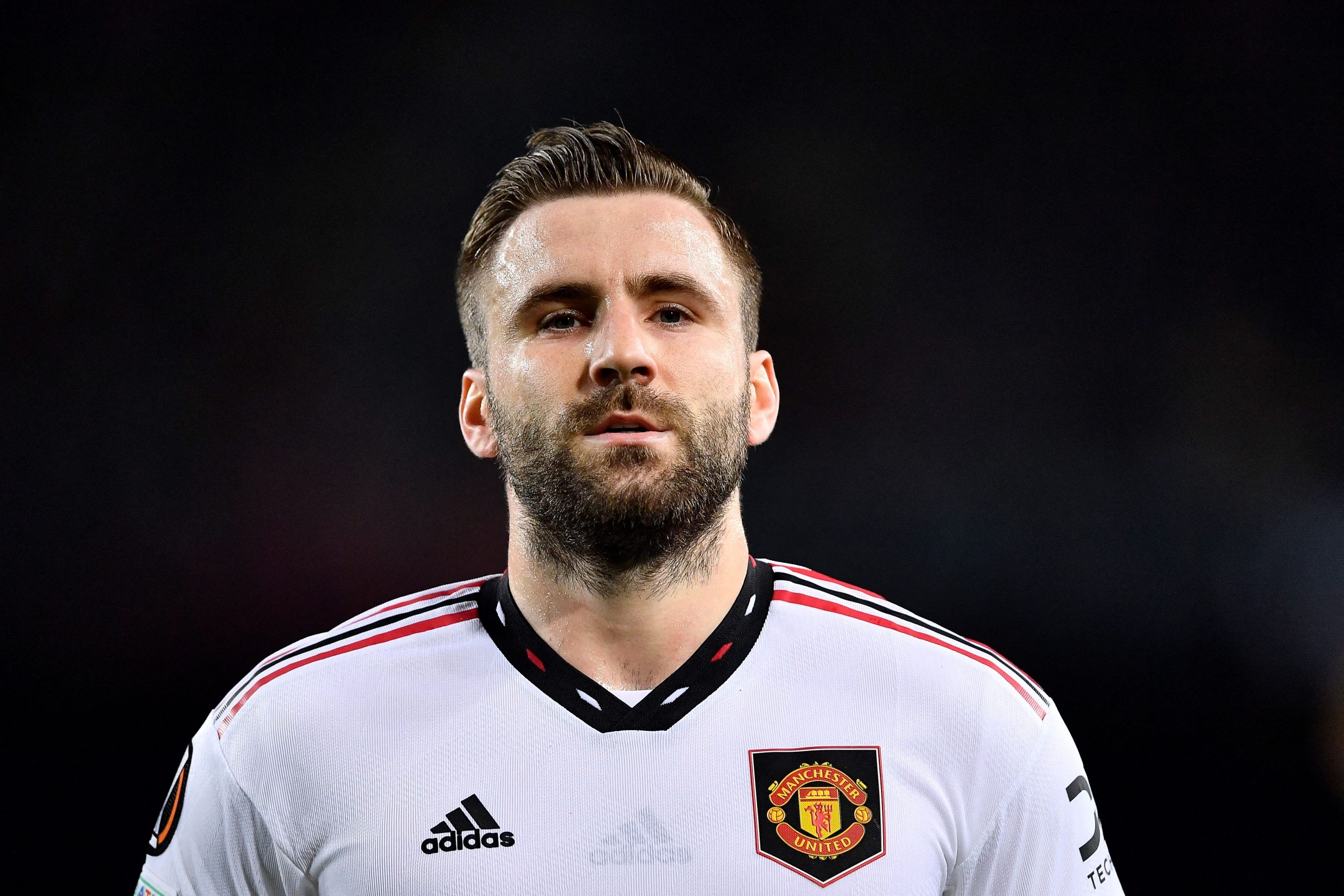 Manchester United's English defender Luke Shaw reacts during the UEFA Europa League round of 32 first-leg football match between FC Barcelona and Manchester United at the Camp Nou stadium in Barcelona, on February 16, 2023.