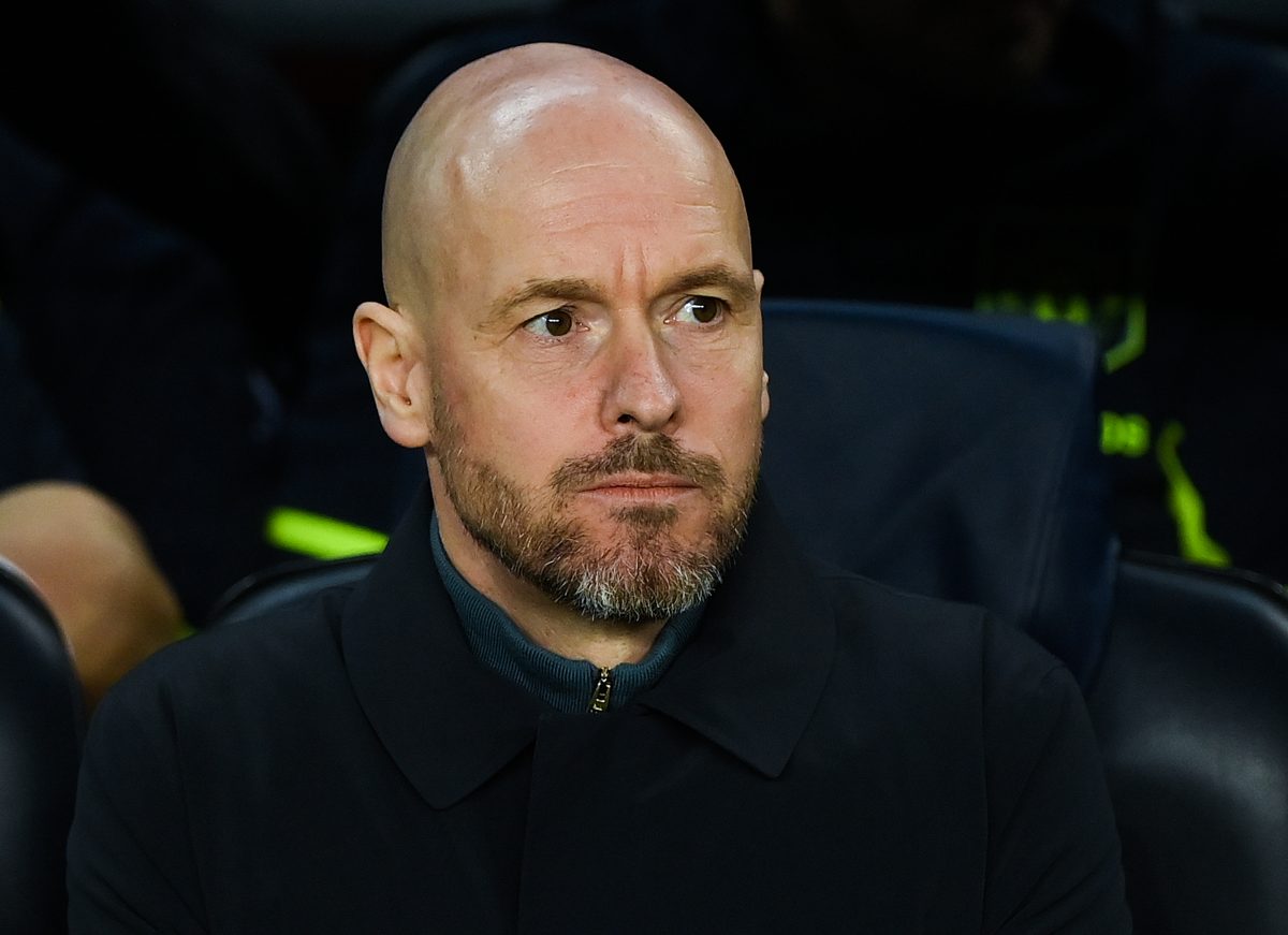 Manchester United manager Erik ten Hag looks on during the UEFA Europa League knockout round play-off leg one match between FC Barcelona and Manchester United at Spotify Camp Nou on February 16, 2023 in Barcelona, Spain