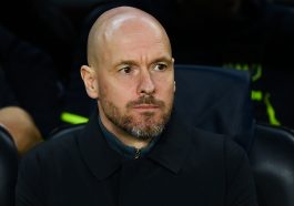 Manchester United manager Erik ten Hag looks on during the UEFA Europa League knockout round play-off leg one match between FC Barcelona and Manchester United at Spotify Camp Nou on February 16, 2023 in Barcelona, Spain