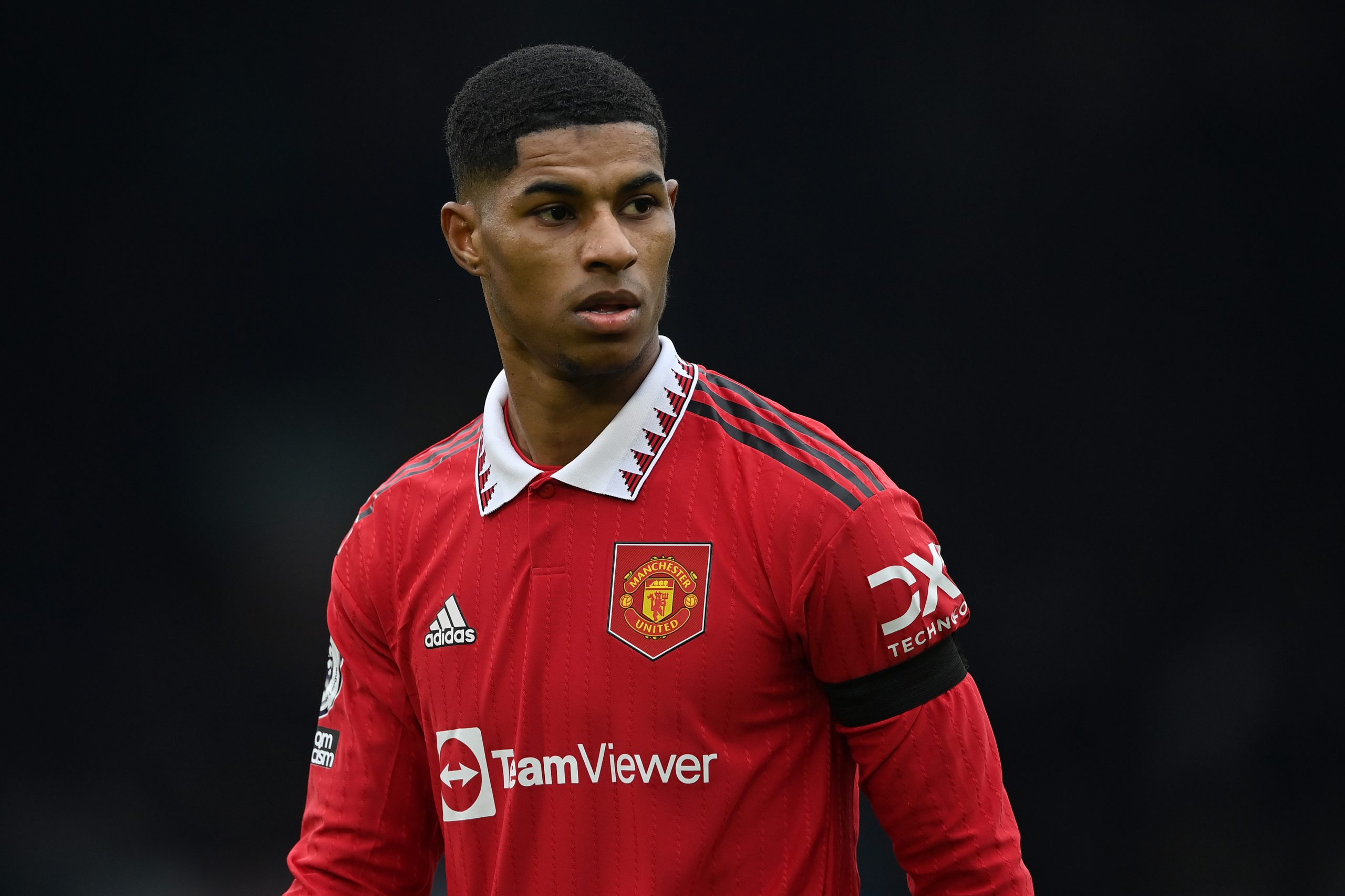 Marcus Rashford of Manchester United during the Premier League match between Leeds United and Manchester United at Elland Road on February 12, 2023 in Leeds, England