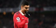 Casemiro of Manchester United reacts after being shown a red card during the Premier League match between Manchester United and Crystal Palace at Old Trafford on February 04, 2023 in Manchester, England.