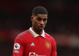 Marcus Rashford of Manchester United during the Premier League match between Manchester United and Leicester City at Old Trafford on February 19, 2023 in Manchester, England