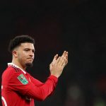 Jadon Sancho of Manchester United acknowledges the fans after the Carabao Cup Semi Final 2nd Leg match between Manchester United and Nottingham Forest at Old Trafford on February 01, 2023 in Manchester, England.