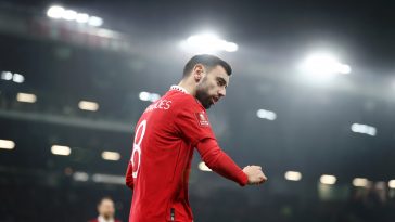 Bruno Fernandes of Manchester United during the FA Cup Fourth round match between Manchester United and Reading at Old Trafford on January 28, 2023 in Manchester, England.