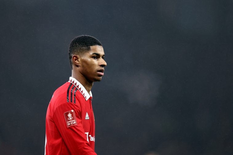 Marcus Rashford of Manchester United during the FA Cup Fourth round match between Manchester United and Reading at Old Trafford on January 28, 2023 in Manchester, England.