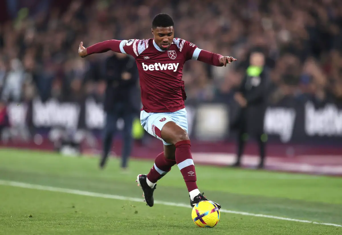 Ben Johnson of West Ham during the Premier League match between West Ham United and Everton FC at London Stadium on January 21, 2023 in London, England