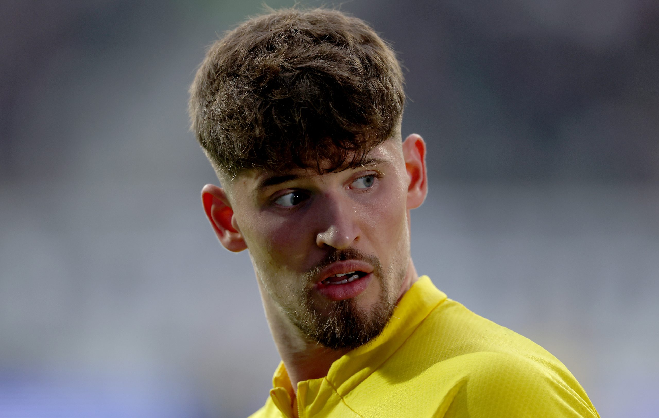 Gregor Kobel of Dortmund is seen prior to the Bundesliga match between Eintracht Frankfurt and Borussia Dortmund at Deutsche Bank Park on October 29, 2022 in Frankfurt am Main, Germany.