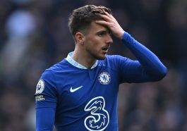 Chelsea's English midfielder Mason Mount reacts during the English Premier League football match between Tottenham Hotspur and Chelsea at Tottenham Hotspur Stadium in London, on February 26, 2023.