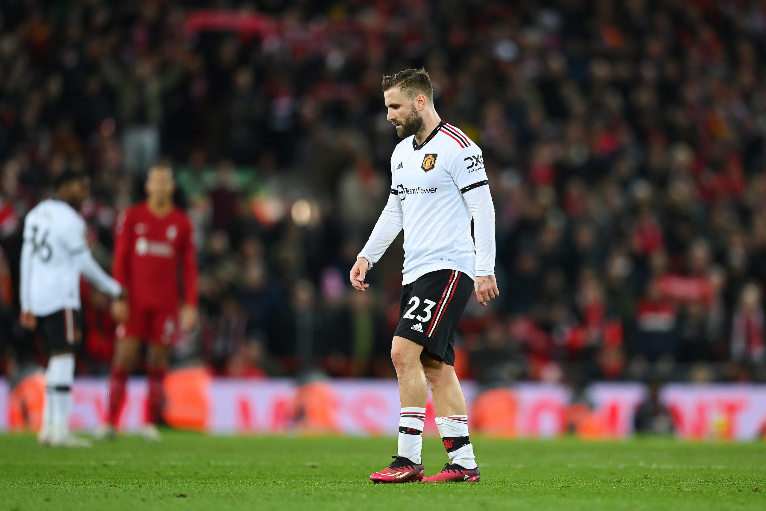 Luke Shaw "embarrassed" after Liverpool thrashing of Manchester United.