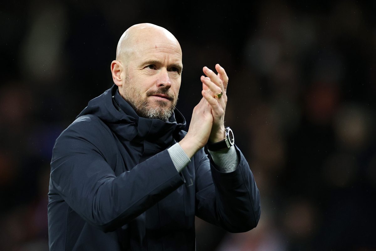 Erik ten Hag, Manager of Manchester United, applauds their fans after the Emirates FA Cup Fifth Round match between Manchester United and West Ham United at Old Trafford on March 01, 2023 in Manchester, England