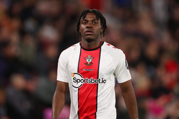 Romeo Lavia of Southampton looks on during the Emirates FA Cup Fifth Round match between Southampton and Grimsby Town at St Mary's Stadium on March 01, 2023 in Southampton, England
