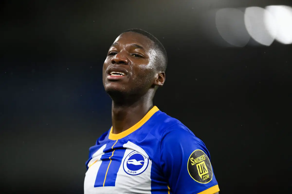 Brighton & Hove Albion midfielder Moises Caicedo linked with Chelsea and Manchester United move. (Photo by Mike Hewitt/Getty Images)