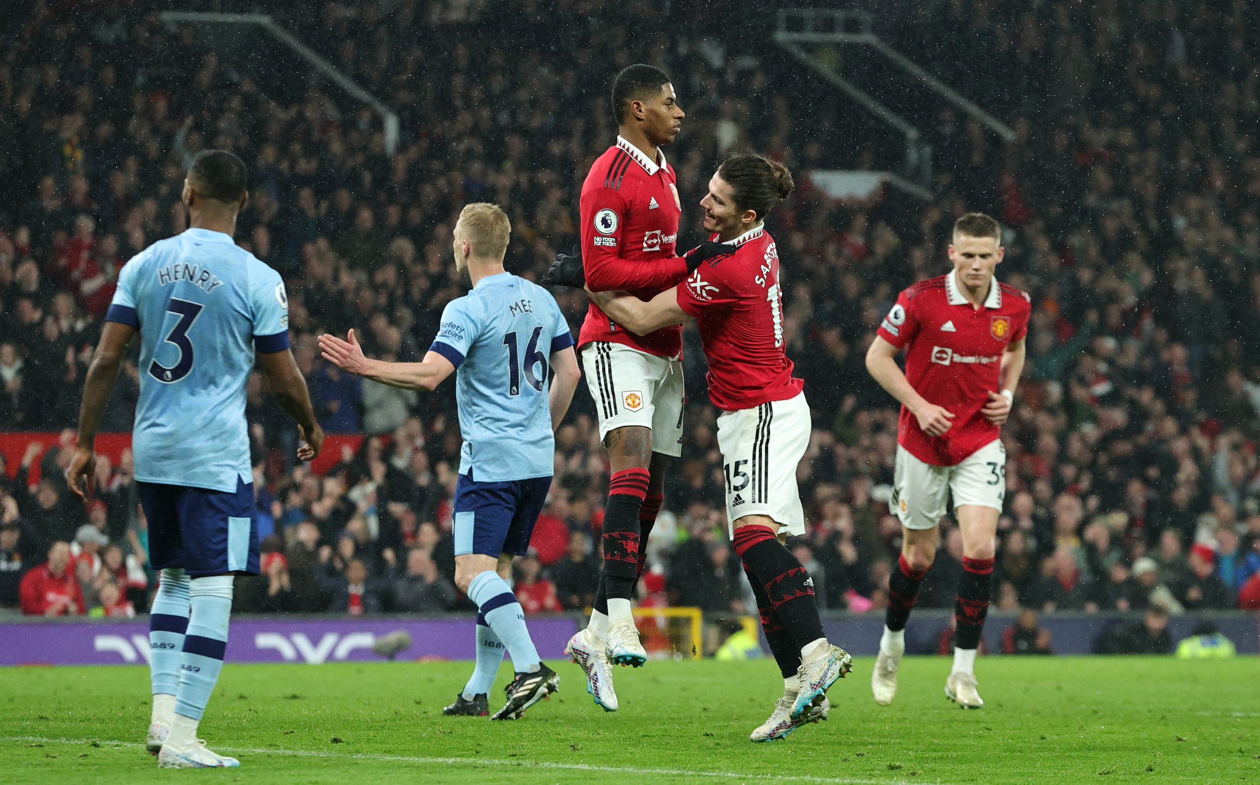 Marcus Rashford and Marcel Sabitzer of Manchester United.