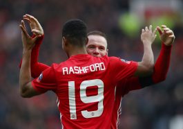Marcus Rashford of Manchester United celebrates with Wayne Rooney of Manchester United - January 2017.