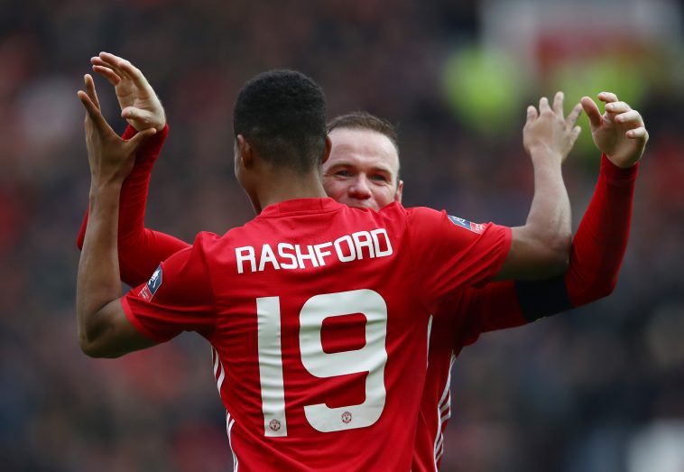 Marcus Rashford of Manchester United celebrates with Wayne Rooney of Manchester United - January 2017.