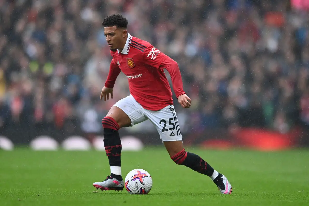 Manchester United forward Jadon Sancho removed from the official Manchester United WhatsApp group chat. (Photo by Gareth Copley/Getty Images)