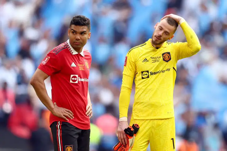 Casemiro and David De Gea of Manchester United look dejected after the FA Cup final.